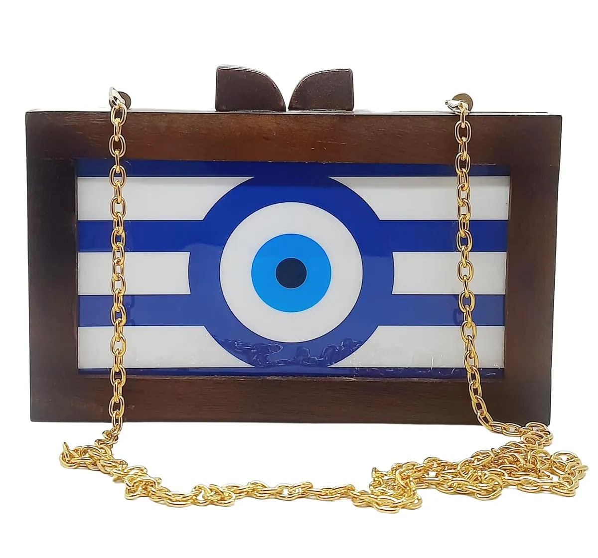 Devika Brown Wooden Slim Rectangular Clutch Bag